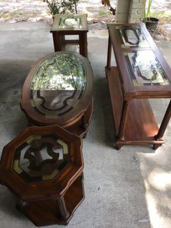 4 piece matching wood and glass set