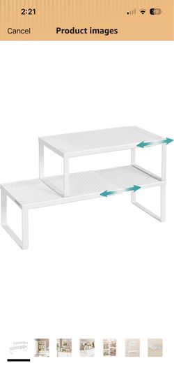 Spice Racks, Set of 2 Expandable Kitchen Countertop Shelves, Small Cupboard Organizers, Metal, Space-Saving Tabletop Shelves, Matte White