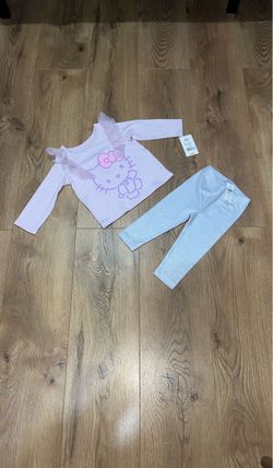 Toddler Girl’s Hello Kitty Blouse / Top and Old Navy Leggings, Size 12 Months, 12-18 Months