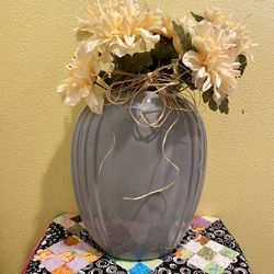 Large Gray Vase with Faux Flowers 