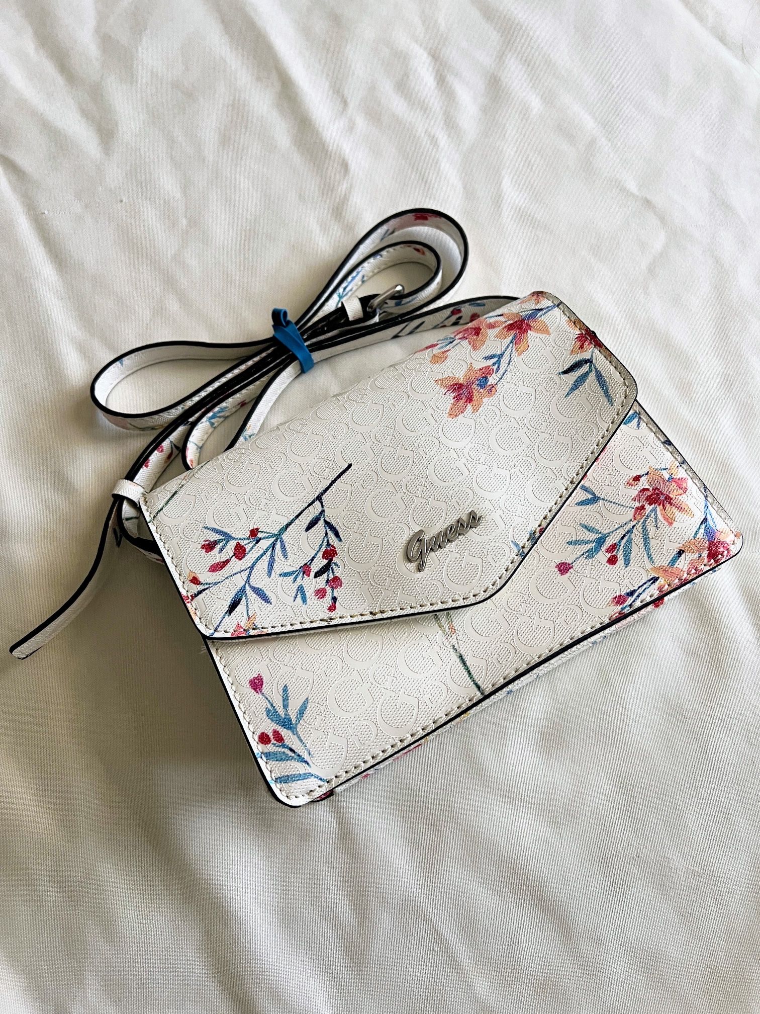 Guess White Mini Kalie Floral Crossbody Purse Bag