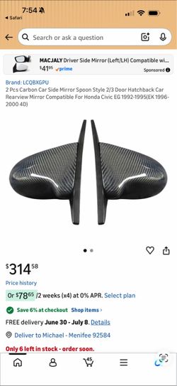 2 Pcs Carbon Fiber Car Side Mirror Spoon Style 2/3 Door Hatchback Car Rearview Mirror Compatible For Honda Civic EG 1 EK 1 4D