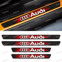 4PCS Carbon Fiber Car Door Scuff Sill Cover Panel Step Protector For Audi -(3-SDSR-AUDI-BK