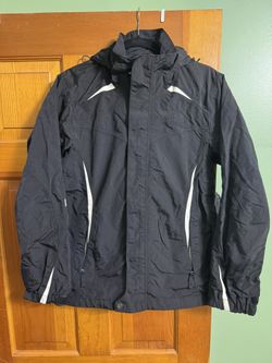 The North Face Women's Winter Black and White Rain Coat with Removable Hood
