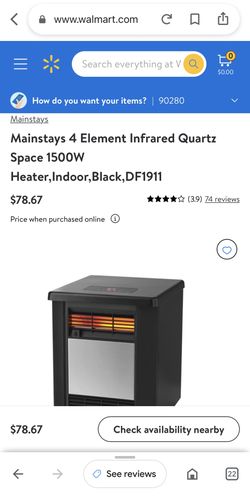 Mainstays 4 Element Infrared Quartz Space 1500W Heater - Calentador for  Sale in Pico Rivera, CA - OfferUp