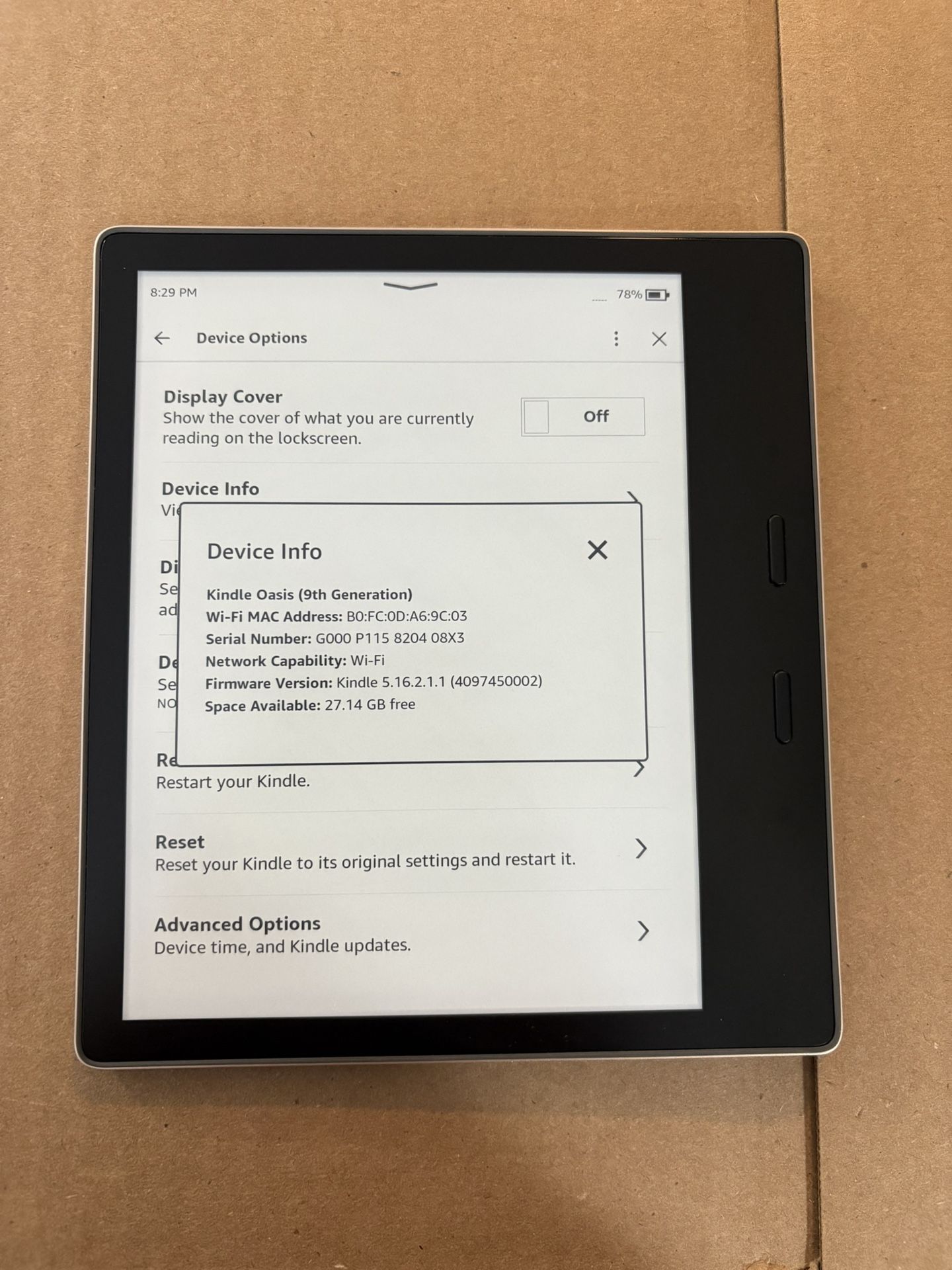 Like New Kindle Oasis 9th Generation WiFi 32GB