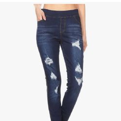 Women's Stretch Pull-On Jeans Skinny Ripped Distressed Denim Jeggings