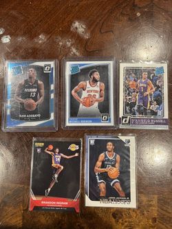 5 Card Lot Of NBA Rookie Cards (Jaren Jackson Jr, Bam Adebayo, Brandon Ingram, Deangelo Russel, Mitchell Robinson)