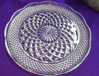 Vintage Wexford by Anchor Hocking Scalloped Edge Dinner Plate Diamond Pattern Clear (14 available) $14 each or all 14 for $120. M3D100