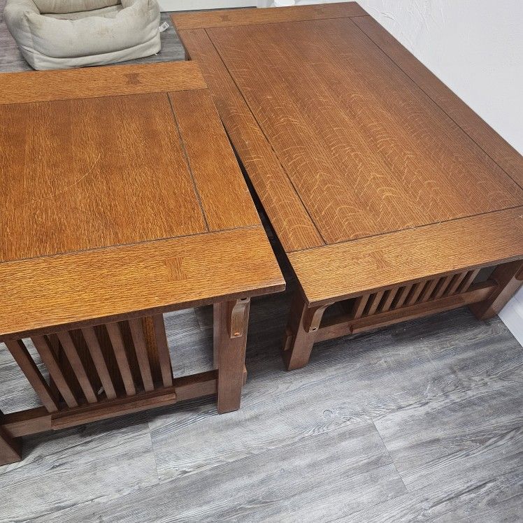 Mission Style Coffee Table Set – Solid Wood w/ Inlay – Matching Pair!