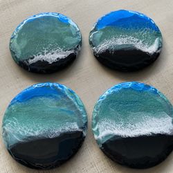 Resin Coasters. NIce Ocean On Black Stone 