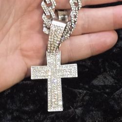 Encrusted SILVER Cross Pendant With Necklace 18"×.5"...25248