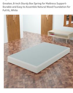 Greaton, 8-Inch Sturdy Box Spring for Mattress Support- Durable and Easy to Assemble Natural Wood Foundation for Full XL, White