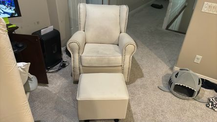 Cream Wingback Armchair with Ottoman