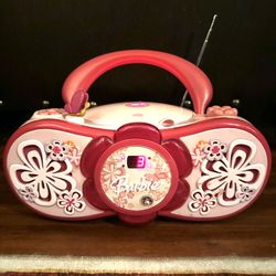Y2K Barbie CD Radio Player Light Up Boombox Pink Flowers