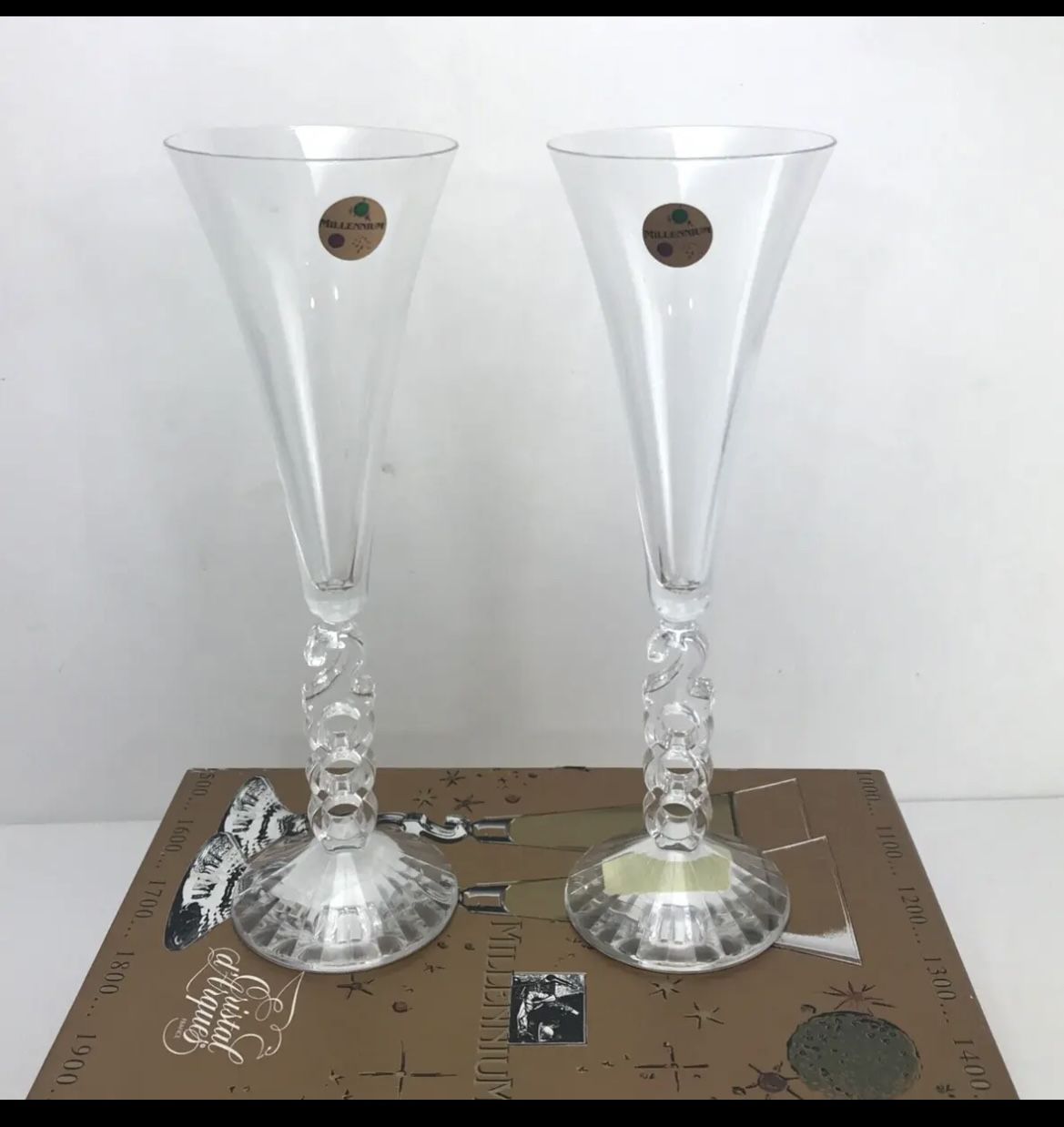  Crystal Champagne Set of 2 Glasses Cristal d'Arques 2000 Millennium. 