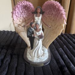 African American Wedding Guardian Angel with Bride and Groom Couple Figurine, part of the "Ebony Treasures" or "Positive Image Gifts" collections. 