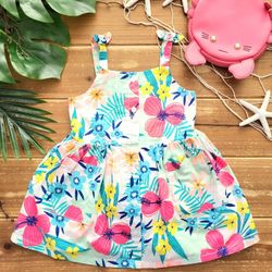 18MOS 2-PIECE SET MULTICOLOR STRAPPY TROPICAL FLORAL COTTON DRESS W/DIAPER COVER **BRAND NEW W/TAGS**