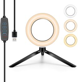 LED Ring Light with Tripod Stand for YouTube Video/Makeup/TikTok/Dimmable Selfie Circle Light with 3 Light Modes & 10 Brightness Level (6 inches)