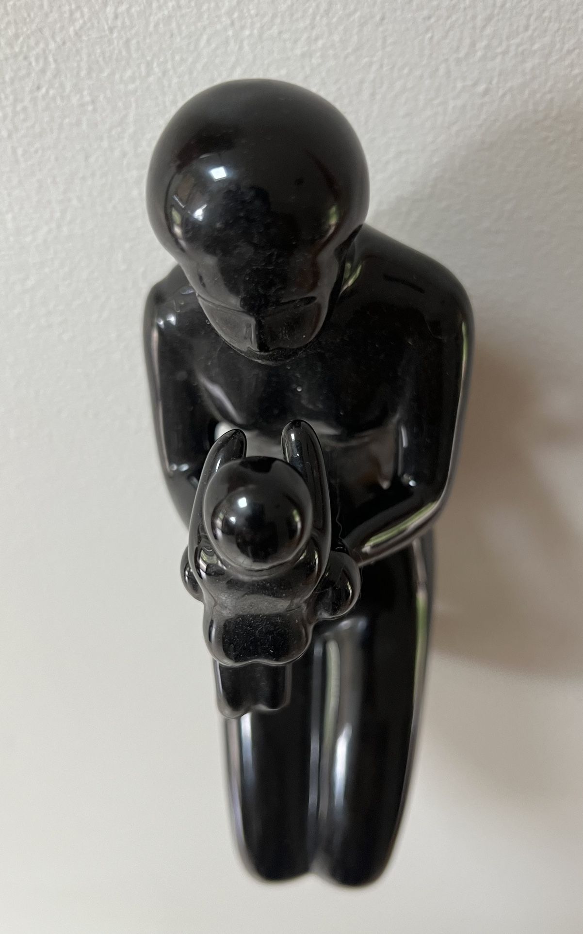 Vintage “Mother And Child” Glossy Black Ceramic Art Sculpture Figurine Statue