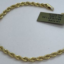 10K Gold Rope Bracelet. New 
