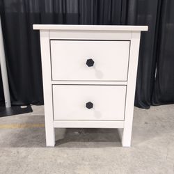 White Two-Drawer Nightstand with Black Hexagonal Knobs