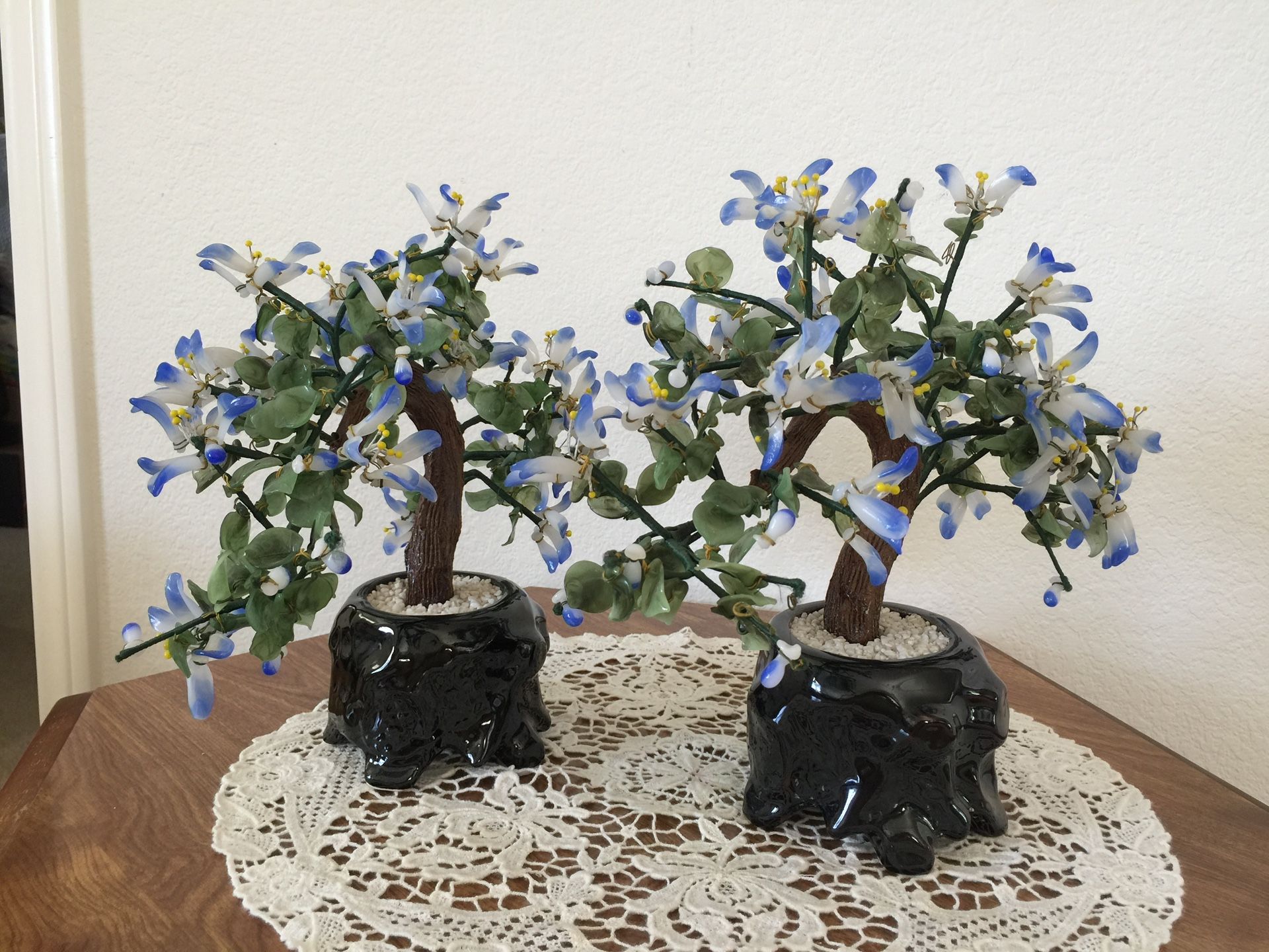 Two Blue Jade Flower Pot Set. ( 14”W x 12”H ).