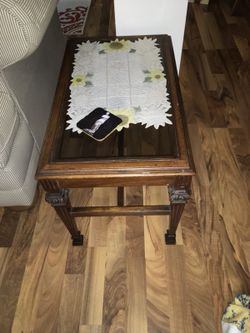 Antique wood & glass side table