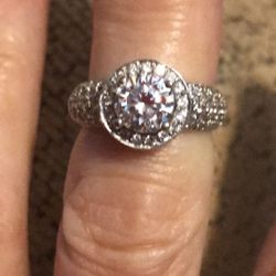 14k white gold simulated diamond Cz halo engagement ring 