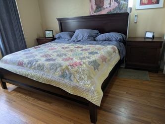 Standard king (pottery barn) bed with matching night tables and tall dresser