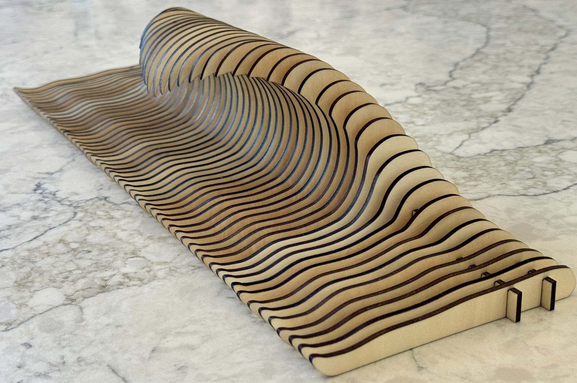 3D Wave Sculpture Tabletop Decor – Handcrafted Basswood Art Modern Coastal Design