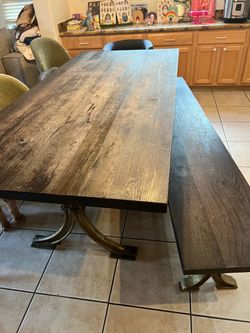 Potato Barn Dark Brown Wood Table Used 84”x40x with Bench 84”x16”