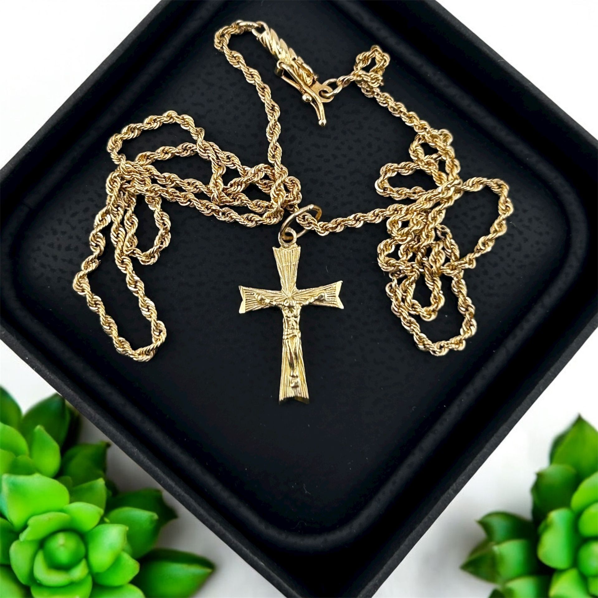 Cross Pendant With Gold Chain - 14k Yellow Gold