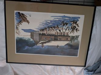 Framed Watercolor Painting of a Barn