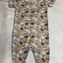 Sweet Bamboo “Shortie” Adorable S’mores Print Sleeper. 6-12 Months