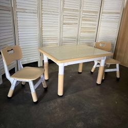 Kids Table and 2 Chair Set, Toddler Table and Chair Set Height Adjustable, 31.5''L x 23.6''W Multifunctional Toddler Table for Reading, Drawing, Eatin