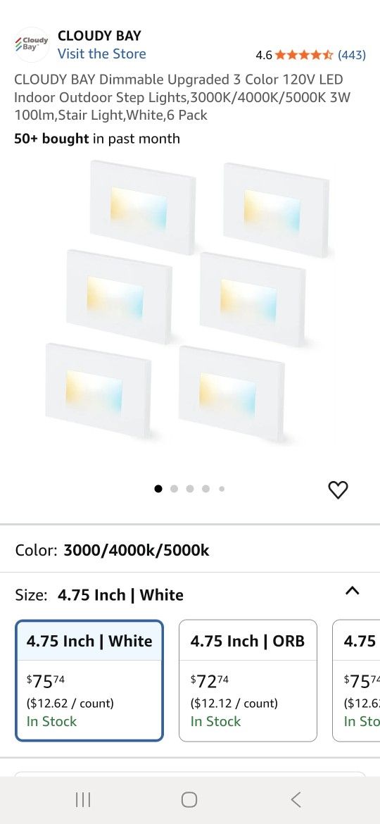 CLOUDY BAY Dimmable Upgraded 3 Color 120V LED Indoor Outdoor Step Lights,3000K/4000K/5000K 3W 100lm,Stair Light,White,6 Pack