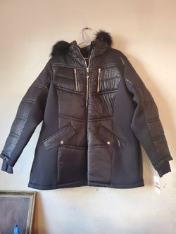 Michael Kors Puffer Black Cheetah Faux Fur coat 3XL