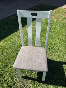 Dining Chair White Solid Wood with Gray Cloth Seat
