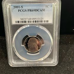 2001 S Gem Proof Jefferson Nickel Graded At PR69 With A Deep Cameo C-4