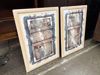 Vintage “Glyph 1 & 2” Diptych Signed & Numbered Lithograph by Bruce Weinberg (Set of 2)