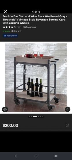 Industrial Bar Cart with Wine Glass Rack