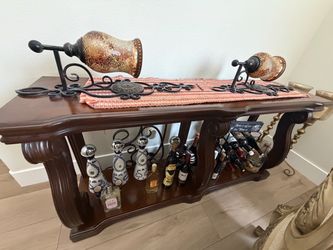 Dark Wood Console Table And Scones