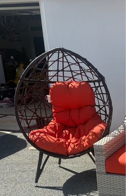 Afuera Living Outdoor Wicker Teardrop Chair in Brown and Orange