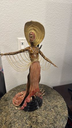 Art Deco Female Figurine Sculpture with Gold Detail