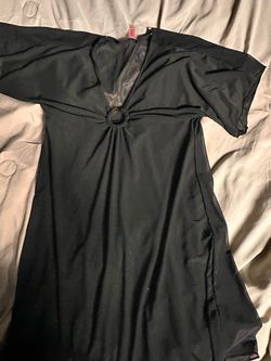 Black Deep V-Neck Dress with Ring Detail