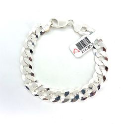 925 Sterling Silver 8” Flat Cuban Bracelet 26.30g 10.8mm 214785/5
