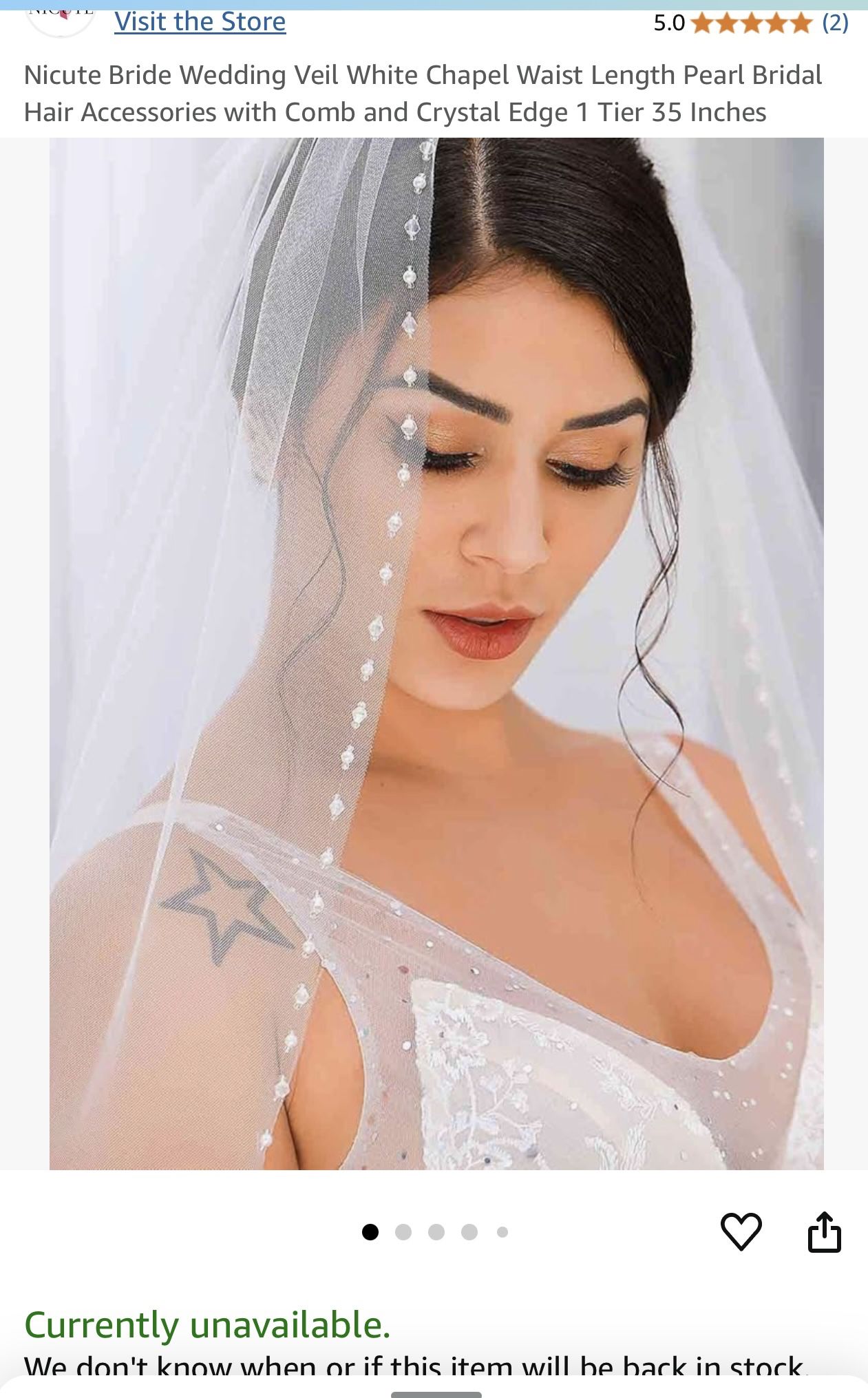 Bride Wedding Veil White Chapel Waist Length Pearl Bridal Hair with Comb and Crystal Edge