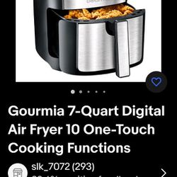 NEW Gourmia 7 Quart Digital Air Fryer, 10 One-touch Cooking