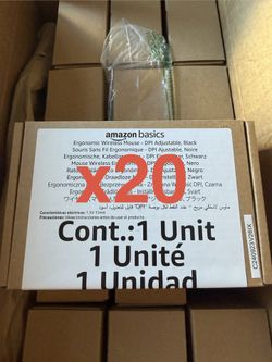 Lot of 20 Wireless Mouse Amazon Basics Computer 2.4 GHz Optical DPI Adjustable Ergonomic PC Mac Laptop Apple Black Tech Gift USB AA Batteries